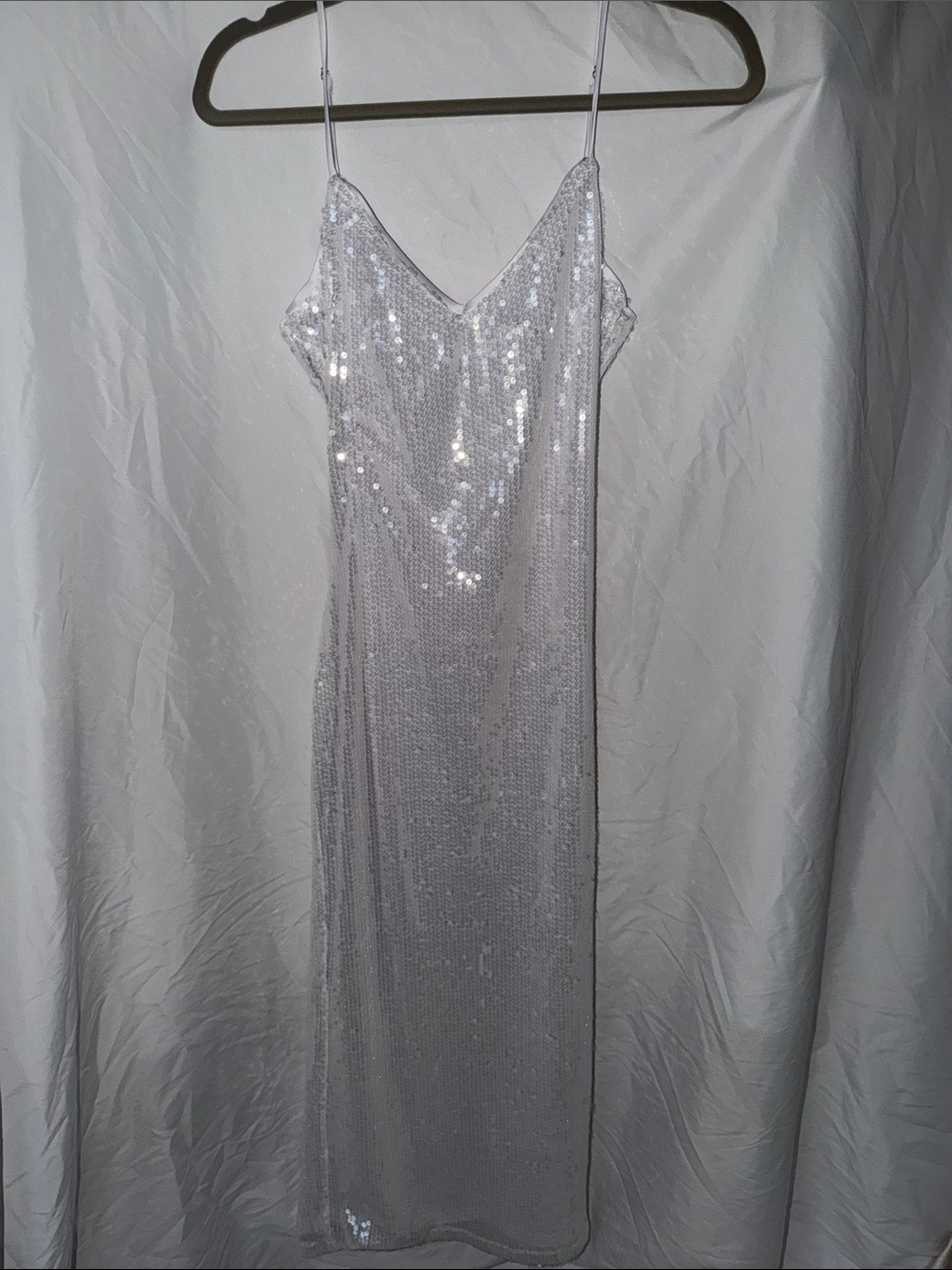 Lulu's White Sequin Cutout Slip Dress bride/bachelorette/bridal - Picture 5 of 7